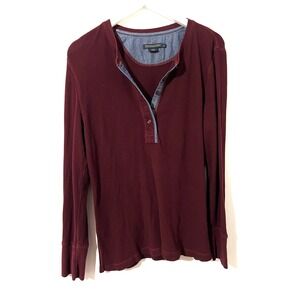PENDLETON‎ Maroon Waffle Knit Henley Thermal Pullover Women's Long Sleeve Top XL